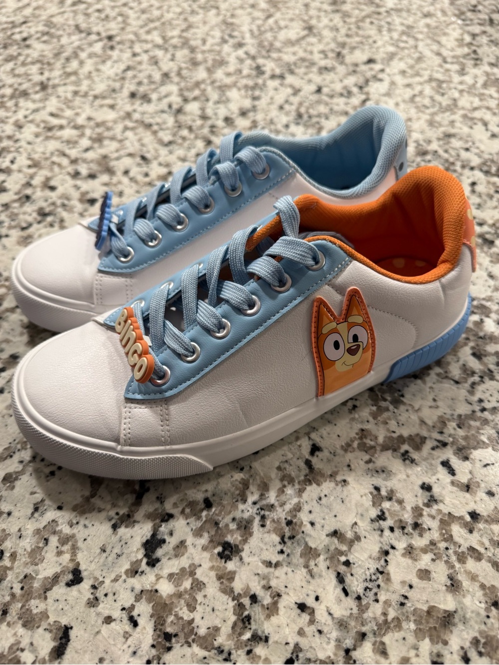 QKids White and Light Blue Sneakers with Orange Lining - Bluey Character